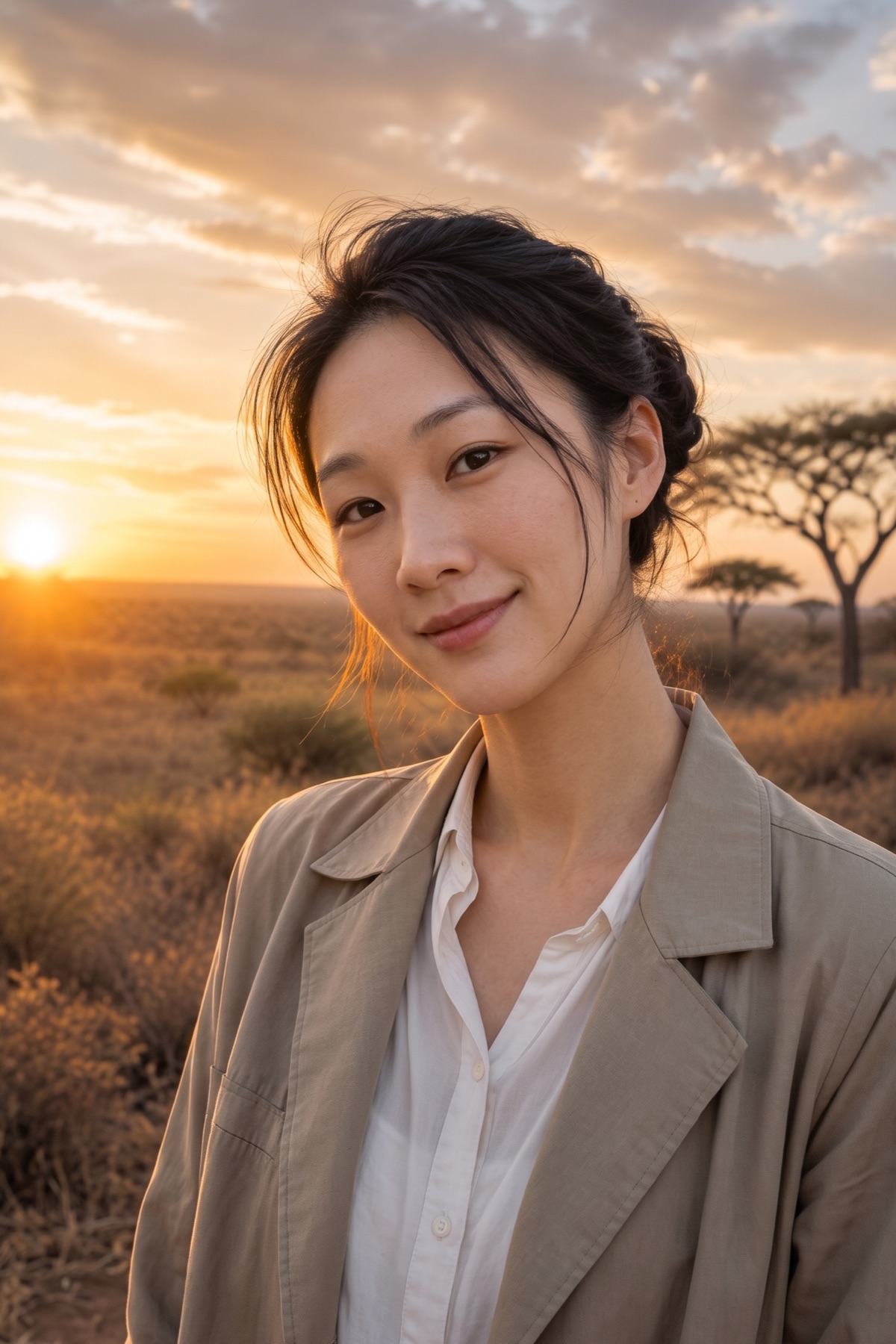Chelsea Cai, luxury travel advisor, on safari at golden hour